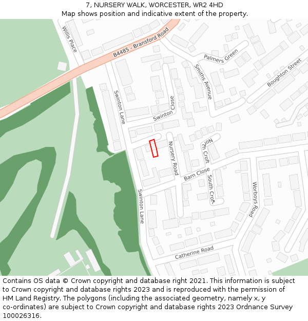 7, NURSERY WALK, WORCESTER, WR2 4HD: Location map and indicative extent of plot