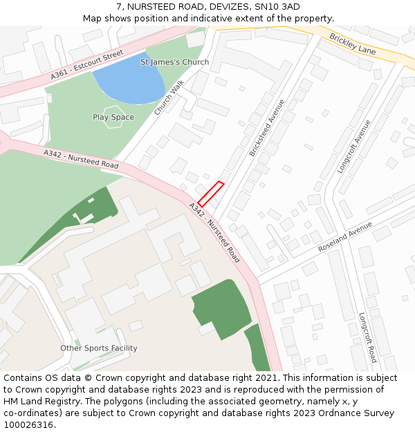 7, NURSTEED ROAD, DEVIZES, SN10 3AD: Location map and indicative extent of plot
