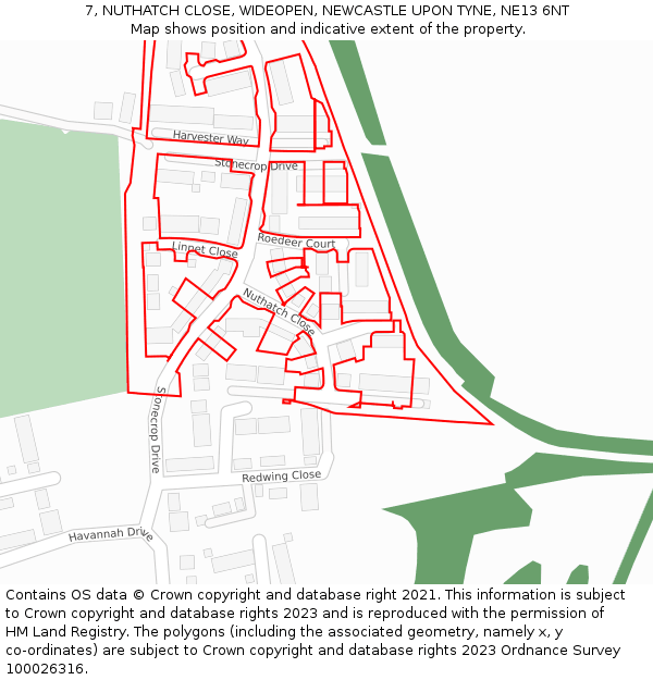 7, NUTHATCH CLOSE, WIDEOPEN, NEWCASTLE UPON TYNE, NE13 6NT: Location map and indicative extent of plot