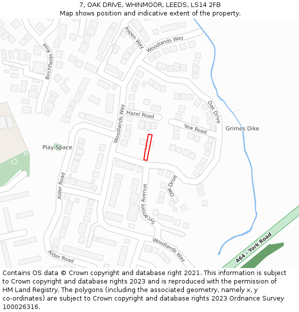 7, OAK DRIVE, WHINMOOR, LEEDS, LS14 2FB: Location map and indicative extent of plot