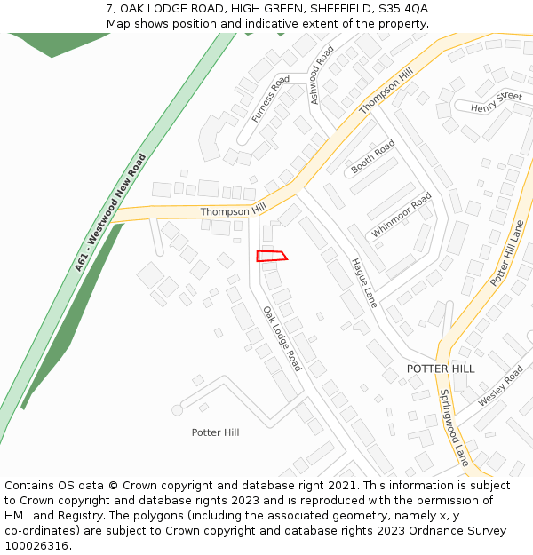 7, OAK LODGE ROAD, HIGH GREEN, SHEFFIELD, S35 4QA: Location map and indicative extent of plot