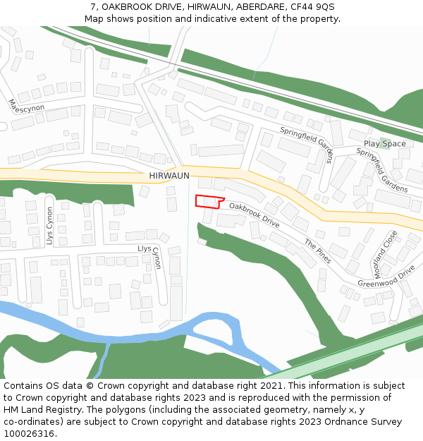 7, OAKBROOK DRIVE, HIRWAUN, ABERDARE, CF44 9QS: Location map and indicative extent of plot