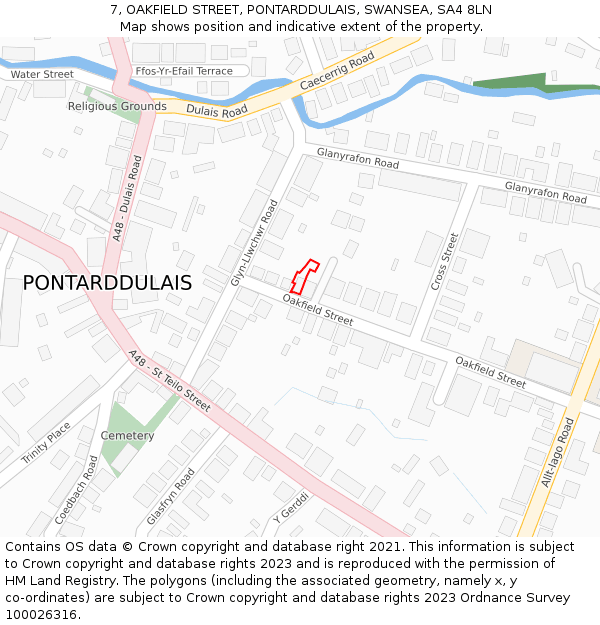 7, OAKFIELD STREET, PONTARDDULAIS, SWANSEA, SA4 8LN: Location map and indicative extent of plot