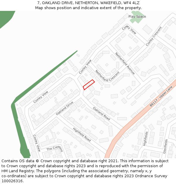 7, OAKLAND DRIVE, NETHERTON, WAKEFIELD, WF4 4LZ: Location map and indicative extent of plot