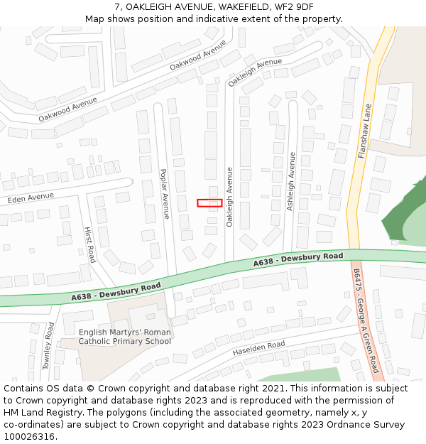 7, OAKLEIGH AVENUE, WAKEFIELD, WF2 9DF: Location map and indicative extent of plot