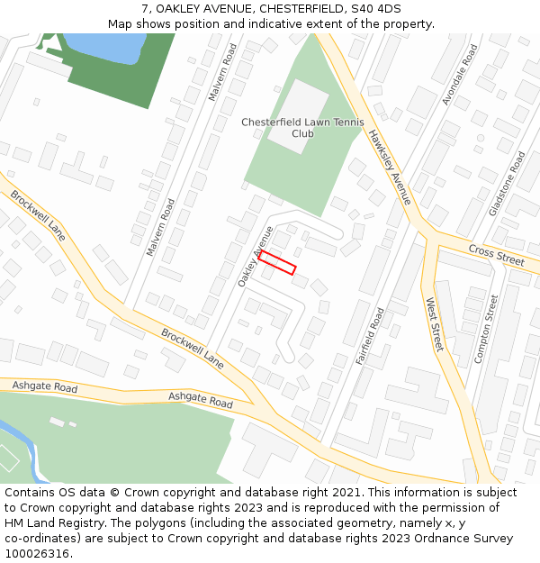 7, OAKLEY AVENUE, CHESTERFIELD, S40 4DS: Location map and indicative extent of plot