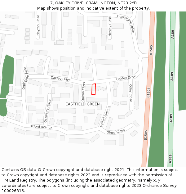 7, OAKLEY DRIVE, CRAMLINGTON, NE23 2YB: Location map and indicative extent of plot