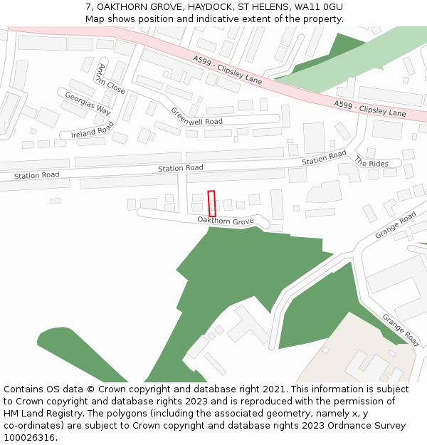 7, OAKTHORN GROVE, HAYDOCK, ST HELENS, WA11 0GU: Location map and indicative extent of plot