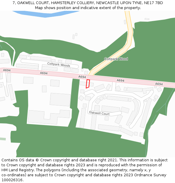 7, OAKWELL COURT, HAMSTERLEY COLLIERY, NEWCASTLE UPON TYNE, NE17 7BD: Location map and indicative extent of plot