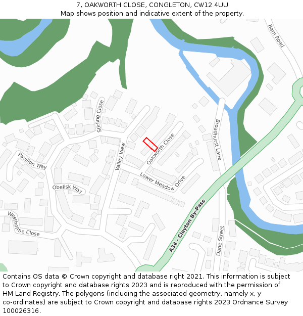 7, OAKWORTH CLOSE, CONGLETON, CW12 4UU: Location map and indicative extent of plot