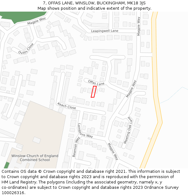 7, OFFAS LANE, WINSLOW, BUCKINGHAM, MK18 3JS: Location map and indicative extent of plot