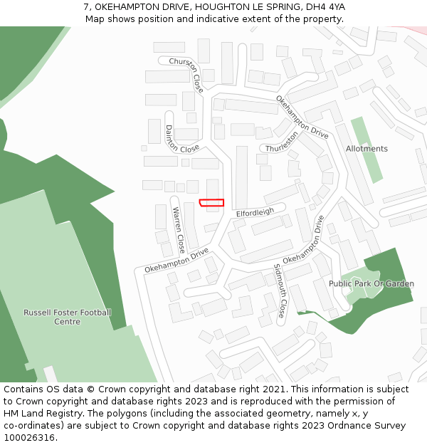 7, OKEHAMPTON DRIVE, HOUGHTON LE SPRING, DH4 4YA: Location map and indicative extent of plot