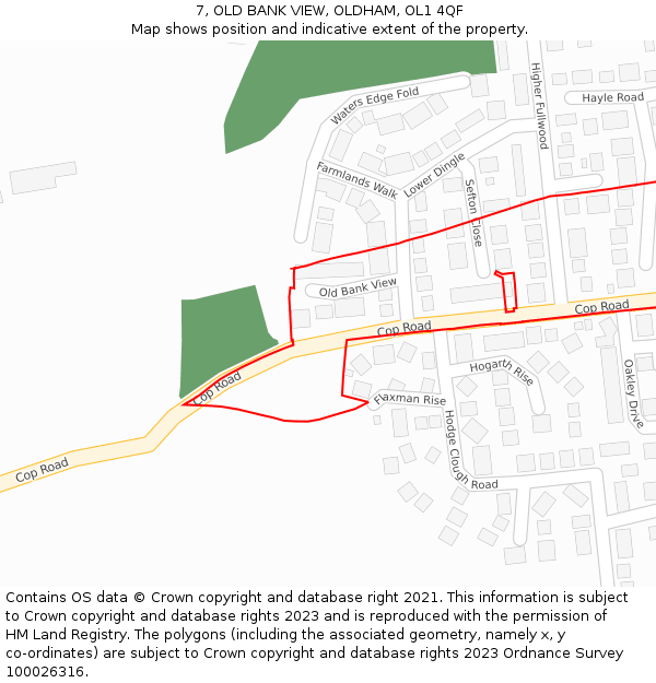 7, OLD BANK VIEW, OLDHAM, OL1 4QF: Location map and indicative extent of plot