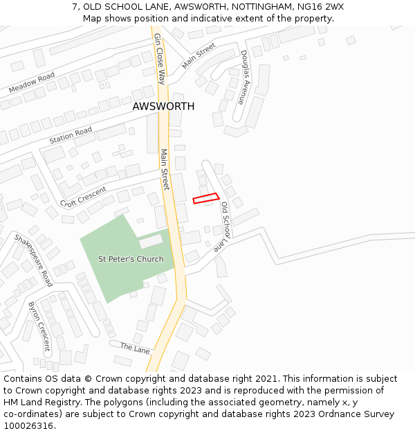 7, OLD SCHOOL LANE, AWSWORTH, NOTTINGHAM, NG16 2WX: Location map and indicative extent of plot