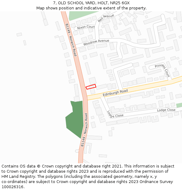 7, OLD SCHOOL YARD, HOLT, NR25 6GX: Location map and indicative extent of plot