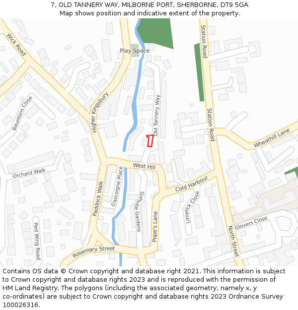 7, OLD TANNERY WAY, MILBORNE PORT, SHERBORNE, DT9 5GA: Location map and indicative extent of plot