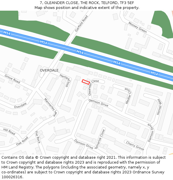 7, OLEANDER CLOSE, THE ROCK, TELFORD, TF3 5EF: Location map and indicative extent of plot