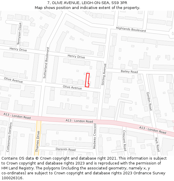 7, OLIVE AVENUE, LEIGH-ON-SEA, SS9 3PR: Location map and indicative extent of plot