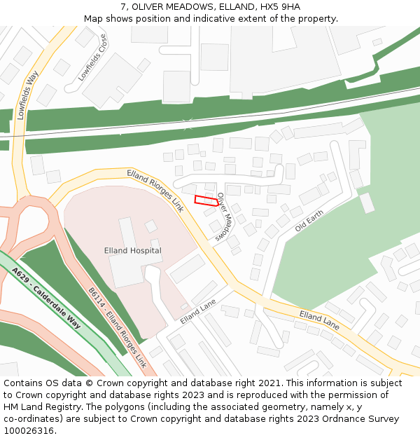 7, OLIVER MEADOWS, ELLAND, HX5 9HA: Location map and indicative extent of plot