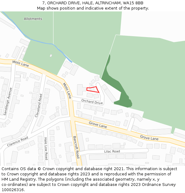 7, ORCHARD DRIVE, HALE, ALTRINCHAM, WA15 8BB: Location map and indicative extent of plot