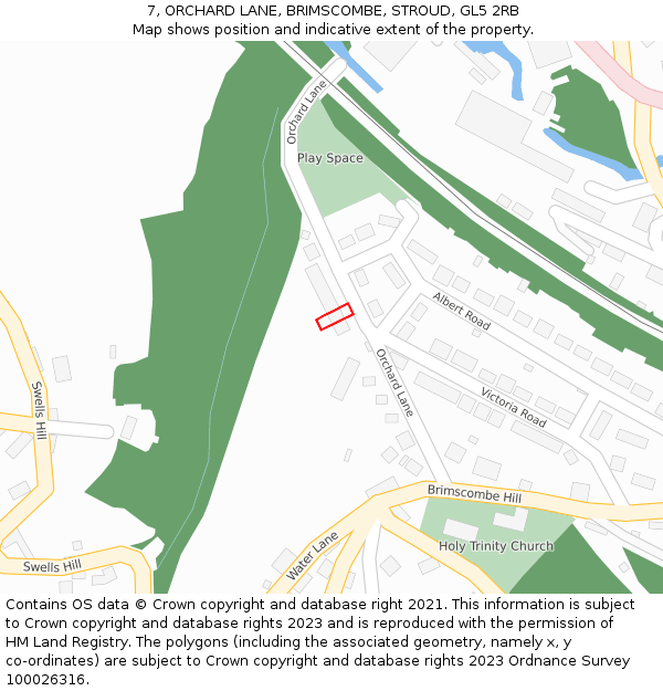 7, ORCHARD LANE, BRIMSCOMBE, STROUD, GL5 2RB: Location map and indicative extent of plot