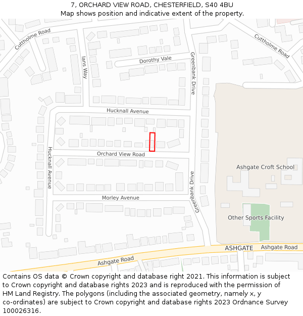 7, ORCHARD VIEW ROAD, CHESTERFIELD, S40 4BU: Location map and indicative extent of plot