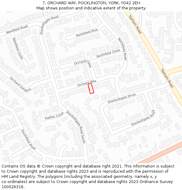 7, ORCHARD WAY, POCKLINGTON, YORK, YO42 2EH: Location map and indicative extent of plot