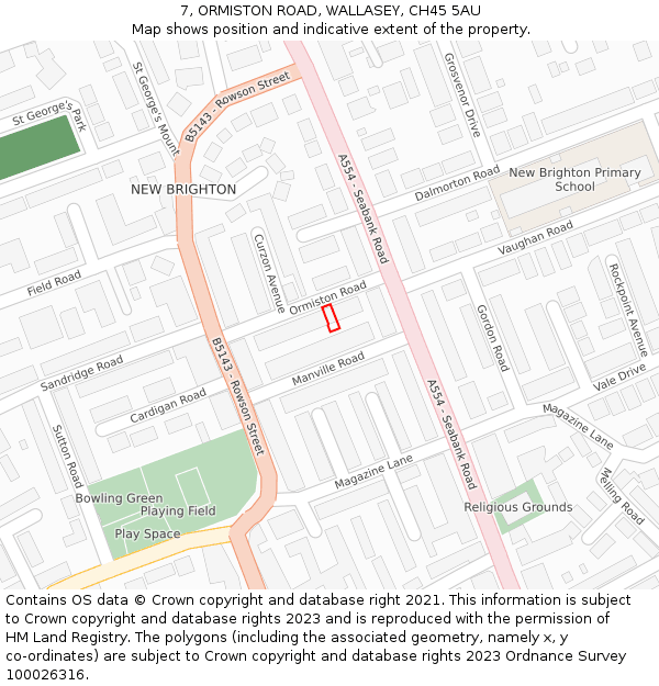 7, ORMISTON ROAD, WALLASEY, CH45 5AU: Location map and indicative extent of plot