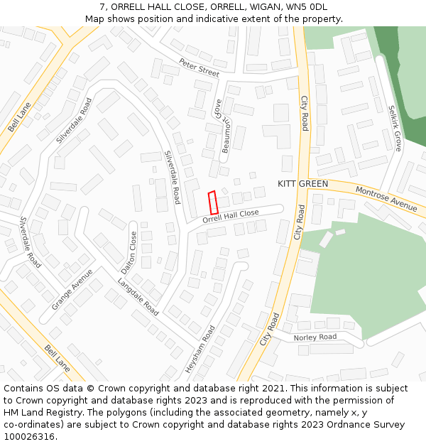 7, ORRELL HALL CLOSE, ORRELL, WIGAN, WN5 0DL: Location map and indicative extent of plot