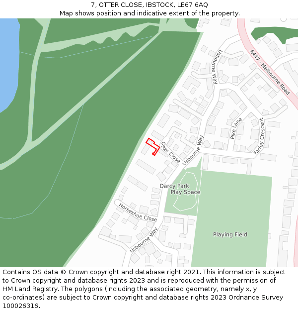 7, OTTER CLOSE, IBSTOCK, LE67 6AQ: Location map and indicative extent of plot