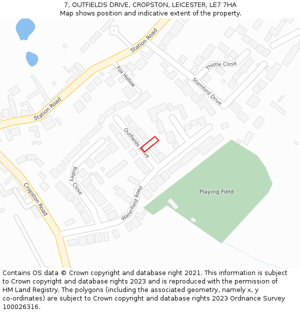 7, OUTFIELDS DRIVE, CROPSTON, LEICESTER, LE7 7HA: Location map and indicative extent of plot