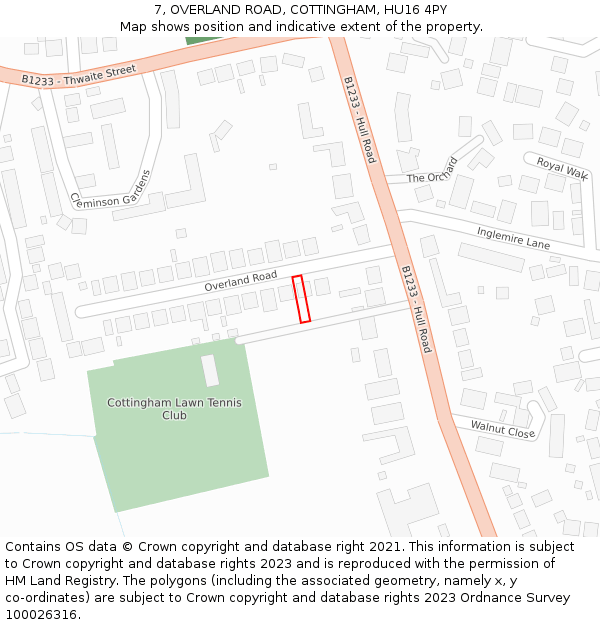 7, OVERLAND ROAD, COTTINGHAM, HU16 4PY: Location map and indicative extent of plot