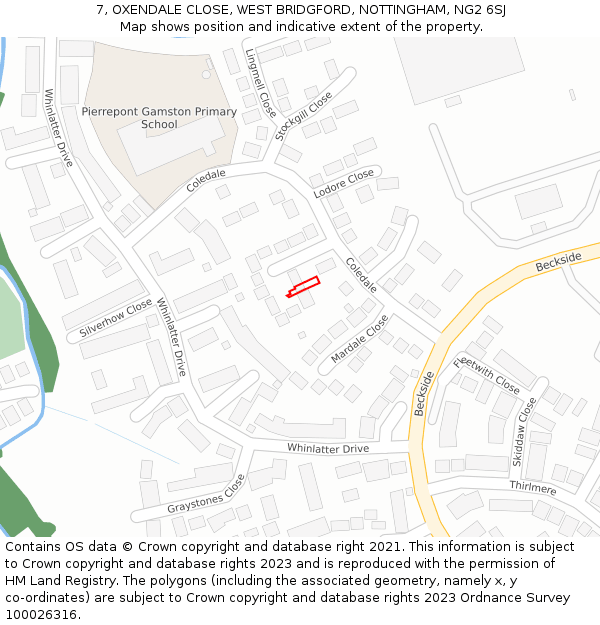 7, OXENDALE CLOSE, WEST BRIDGFORD, NOTTINGHAM, NG2 6SJ: Location map and indicative extent of plot