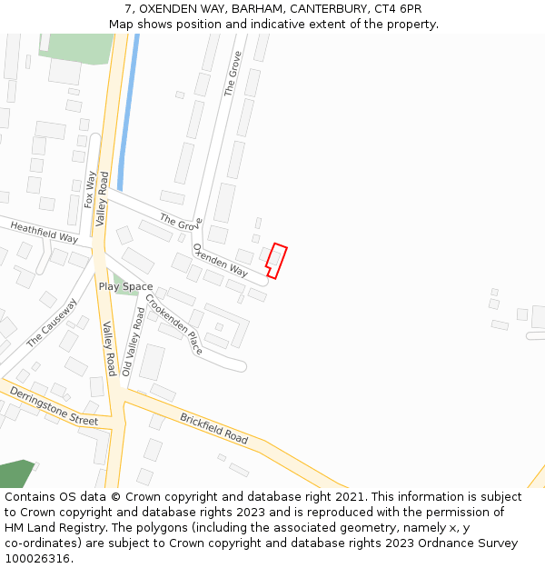 7, OXENDEN WAY, BARHAM, CANTERBURY, CT4 6PR: Location map and indicative extent of plot
