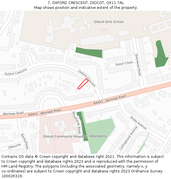 7, OXFORD CRESCENT, DIDCOT, OX11 7AL: Location map and indicative extent of plot