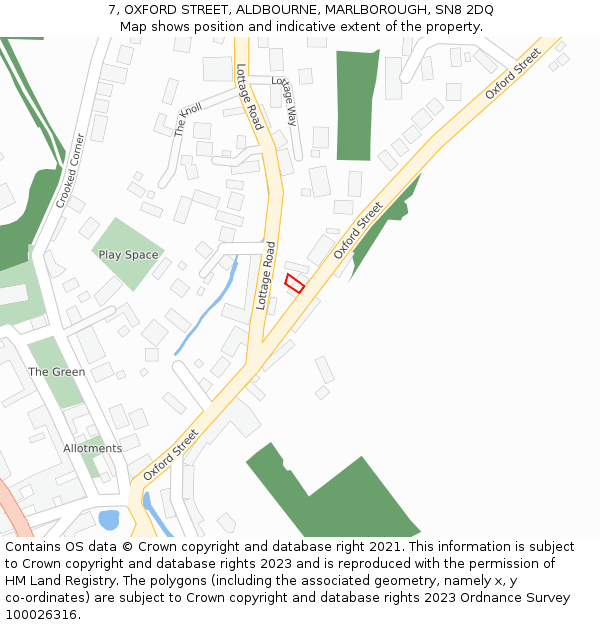 7, OXFORD STREET, ALDBOURNE, MARLBOROUGH, SN8 2DQ: Location map and indicative extent of plot