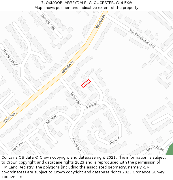7, OXMOOR, ABBEYDALE, GLOUCESTER, GL4 5XW: Location map and indicative extent of plot