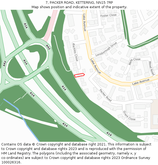 7, PACKER ROAD, KETTERING, NN15 7RP: Location map and indicative extent of plot
