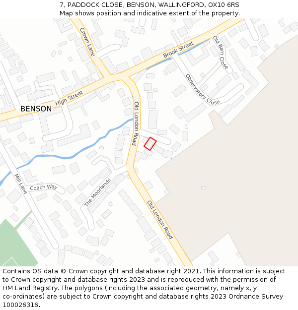 7, PADDOCK CLOSE, BENSON, WALLINGFORD, OX10 6RS: Location map and indicative extent of plot