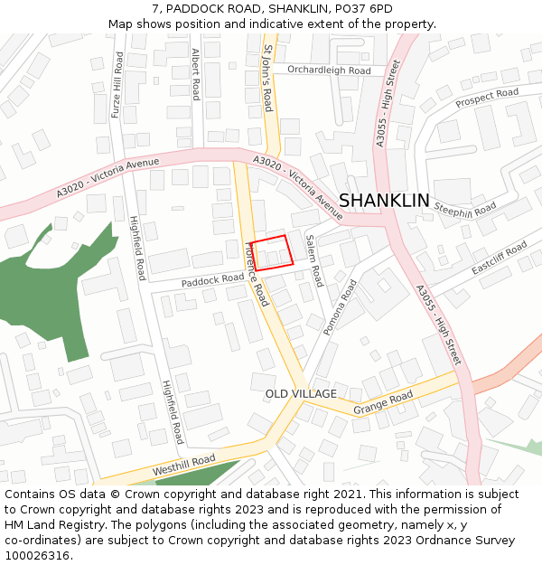 7, PADDOCK ROAD, SHANKLIN, PO37 6PD: Location map and indicative extent of plot