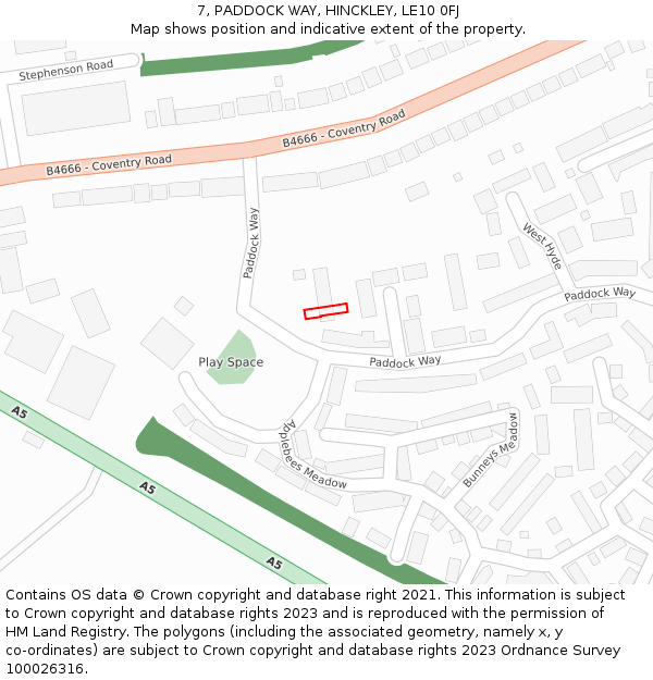 7, PADDOCK WAY, HINCKLEY, LE10 0FJ: Location map and indicative extent of plot