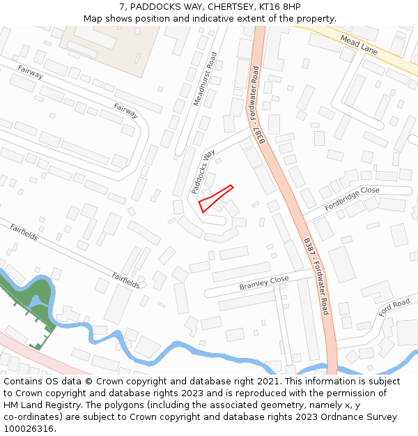 7, PADDOCKS WAY, CHERTSEY, KT16 8HP: Location map and indicative extent of plot