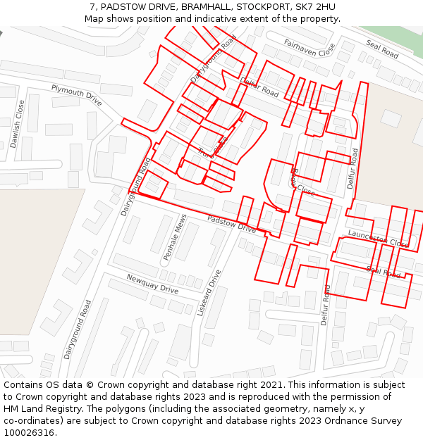 7, PADSTOW DRIVE, BRAMHALL, STOCKPORT, SK7 2HU: Location map and indicative extent of plot