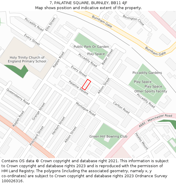 7, PALATINE SQUARE, BURNLEY, BB11 4JF: Location map and indicative extent of plot
