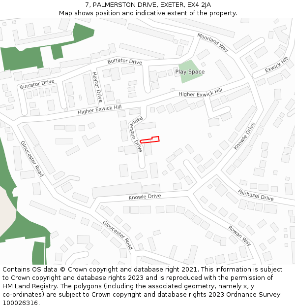 7, PALMERSTON DRIVE, EXETER, EX4 2JA: Location map and indicative extent of plot
