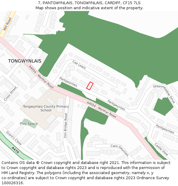 7, PANTGWYNLAIS, TONGWYNLAIS, CARDIFF, CF15 7LS: Location map and indicative extent of plot