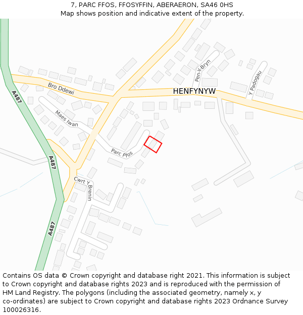 7, PARC FFOS, FFOSYFFIN, ABERAERON, SA46 0HS: Location map and indicative extent of plot