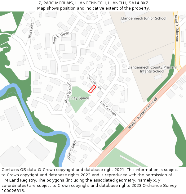 7, PARC MORLAIS, LLANGENNECH, LLANELLI, SA14 8XZ: Location map and indicative extent of plot