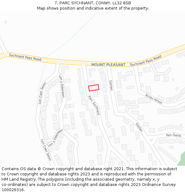7, PARC SYCHNANT, CONWY, LL32 8SB: Location map and indicative extent of plot