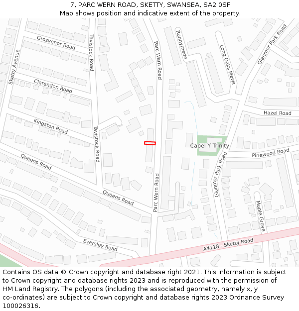7, PARC WERN ROAD, SKETTY, SWANSEA, SA2 0SF: Location map and indicative extent of plot